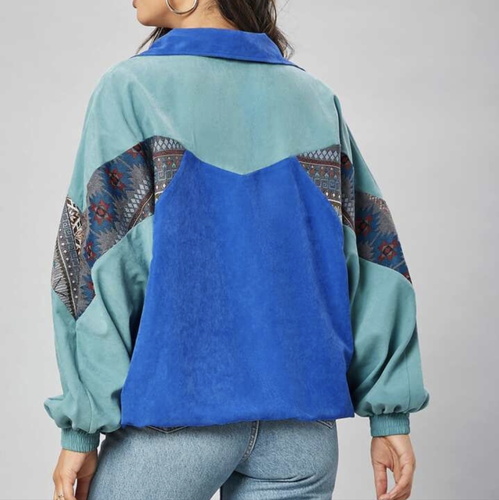 SheIn Geo Chevron Panel Zipper Placket Jacket - Picture 5 of 9